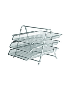 BANDEJAS SOBREMESA FOROFIS METALICA MALLA PLATEADA SET DE 3