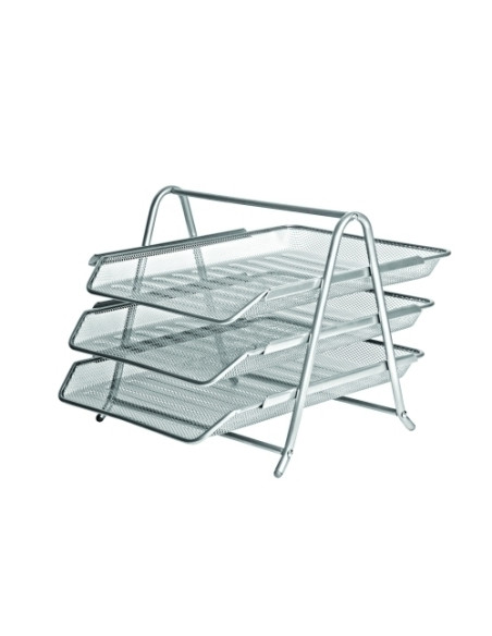 BANDEJAS SOBREMESA FOROFIS METALICA MALLA PLATEADA SET DE 3