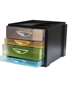 MODULO OLEF 4 CAJONES MIXTOS 2 grandes  2 pequeños COLOR NEGROTRASLUCIDOS