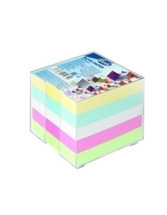 PORTA NOTAS FOROFIS 90x90 mm TRANSPARENTE CON 800 NOTAS EN 5 COLORES PASTEL INCLUIDAS