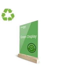 EXPOSITOR SOBREMESA EN FORMA DE T CON BASE DE MADERA A5 VERTICAL CRISTALMADERA