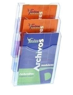 SOPORTE MURAL DE 3 BANDEJAS A4 ARCHIPLAY AZUL TRANSP