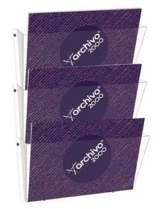 PORTADOCUMENTOS MURAL A4 HORIZONTAL 3 COMPARTIMENTOS CRISTAL