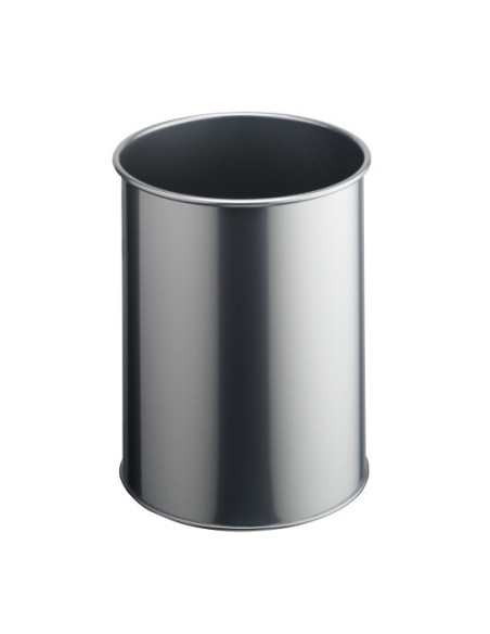 PAPELERA METALICA DURABLE REDONDA 15 LITROS PLATA