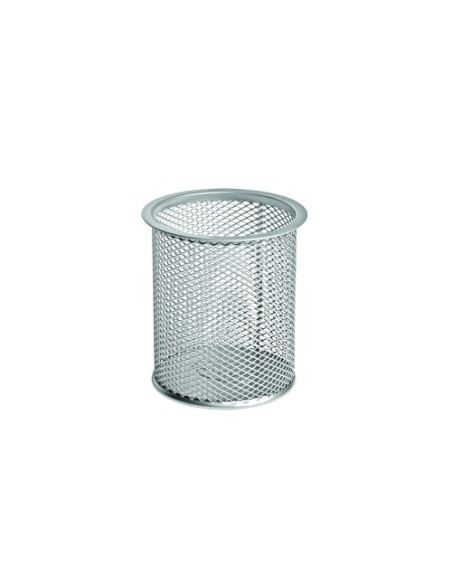 PORTA LAPICES FOROFIS METALICO MALLA REDONDO PLATEADO