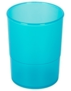 PORTA LAPICES PLASTICO REDONDO TRASLUCIDO AZUL