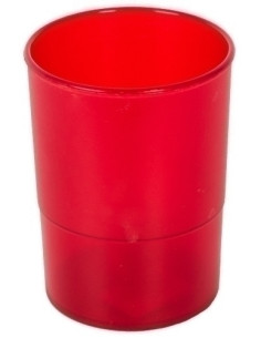 PORTA LAPICES PLASTICO REDONDO TRASLUCIDO ROJO