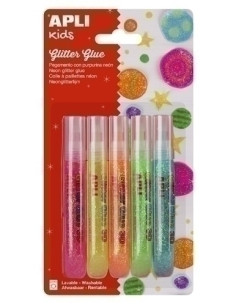 COLA GLITTER GLUE APLI LAPIZ NEON 5x13ml