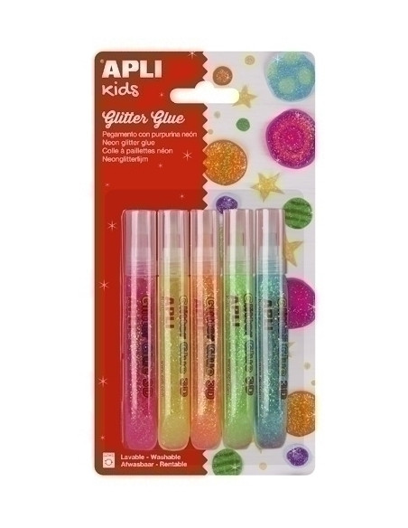 COLA GLITTER GLUE APLI LAPIZ NEON 5x13ml