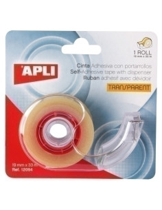 CINTA ADHESIVA APLI TRANSPARENTE rollo 33x19 con MINI PORTARROLLOS