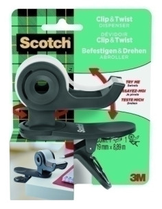 PORTARROLLOS SCOTCH CLIP&TWIST C19 GRIS PIZARRA  CINTA SCOTCH MAGIC