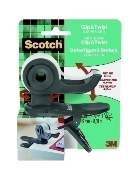 PORTARROLLOS SCOTCH CLIP&TWIST C19 GRIS PIZARRA  CINTA SCOTCH MAGIC