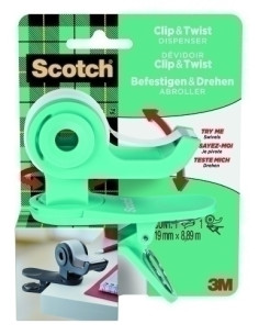 PORTARROLLOS SCOTCH CLIP&TWIST C19 VERDE AGUA  CINTA SCOTCH MAGIC