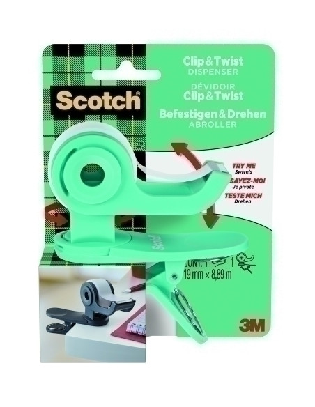 PORTARROLLOS SCOTCH CLIP&TWIST C19 VERDE AGUA  CINTA SCOTCH MAGIC