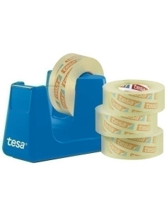 PORTARROLLOS TESA 33 m EASY CUT SMART AZUL  TESAFILM TRANSPARENTE 4 ROLLOS