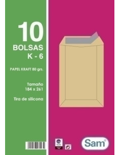 SOBRE-BOLSA SAM 184x261 KRAFT 80g SILICONA PAQUETE DE 10