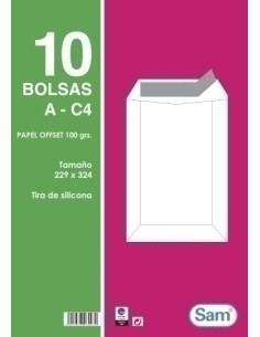 SOBRE-BOLSA SAM 229x324 BLANCO 100g SILICONA PAQUETE DE 10