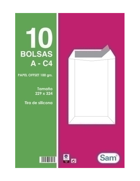 SOBRE-BOLSA SAM 229x324 BLANCO 100g SILICONA PAQUETE DE 10