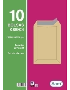 SOBRE-BOLSA SAM 229x324 KRAFT 90g SILICONA PAQUETE DE 10