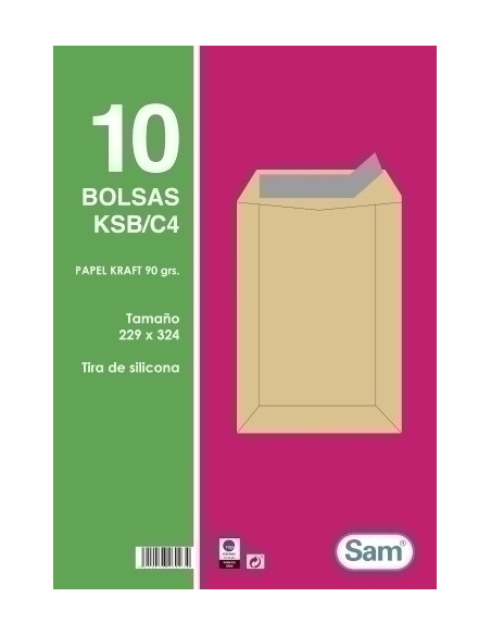 SOBRE-BOLSA SAM 229x324 KRAFT 90g SILICONA PAQUETE DE 10