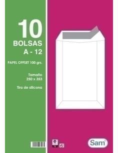 SOBRE-BOLSA SAM 250x353 BLANCO 100g SILICONA PAQUETE DE 10