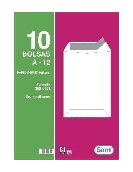 SOBRE-BOLSA SAM 250x353 BLANCO 100g SILICONA PAQUETE DE 10