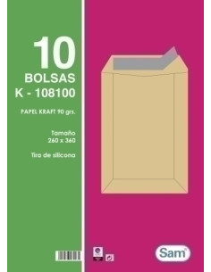 SOBRE-BOLSA SAM 260x360 KRAFT 90g SILICONA PAQUETE DE 10