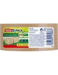 CINTA de EMBALAJE TESA PAPEL ECO & ULTRA STRONG rollo 25mx50mm MARRON