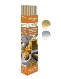 PAPEL de EMBALAR KRAFT ROLLO SADIPAL OROPLATA 1x3 m 60gr EXPOSITOR de 25 ROLLOS 15XORO Y 10XPLATA