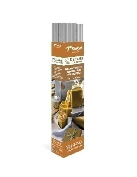 PAPEL de EMBALAR KRAFT ROLLO SADIPAL PLATA 1x3 m 60gr EXPOSITOR de 25 ROLLOS