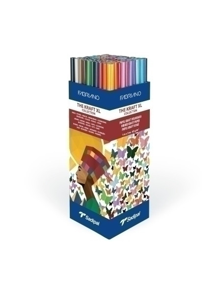 PAPEL de REGALO ROLLO SADIPAL GRAN FORMATO XL 1x3 m CAJA de 100 KRAFT COLORES SURTIDOS