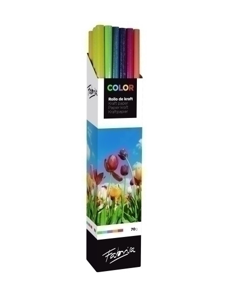 PAPEL de EMBALAR KRAFT ROLLO FABRISA 1x3 SURTIDO COLORES EXPOSITOR DE 30