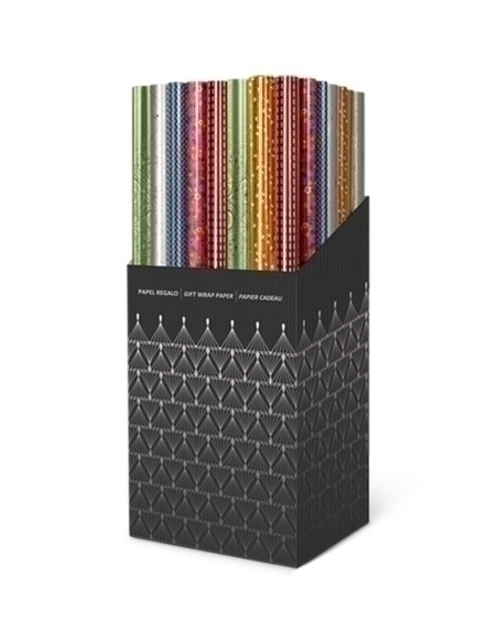 PAPEL de REGALO ROLLO TV 07x15 m CAJA de 60 PP METALIZADO DECORADO