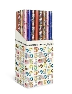 PAPEL de REGALO ROLLO TV 07x5 m CAJA de 40 TODO AÑO