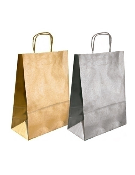BOLSA de PAPEL ANDINA KRAFT LISO 32x40x14 cm PLATA PAQUETE de 50