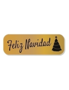 ETIQUETAS REGALO ADH HOLOGRAFICAS ROLLO  250 uds 45x15  FELIZ NAVIDAD  ORO