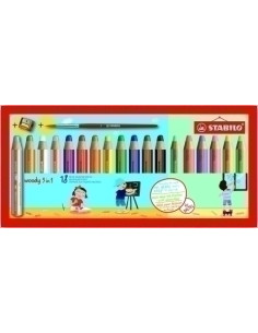 LAPICES de COLORES STABILO WOODY 3 en 1 PASTEL ESTUCHE DE 18 incluye sacapuntas