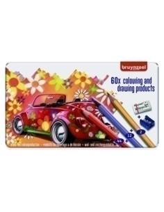 LAPICES de COLORES BRUYNZEEL estuche de METAL de 60 12 lapices metalizados  goma  sacapuntas