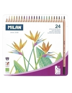 LAPICES de COLORES MILAN HEXAGONAL MINA GRUESA 35 mm CAJA METALICA DE 24