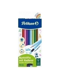 LAPICES de COLORES PELIKAN BORRABLE estuche de 12 con GOMA 700689