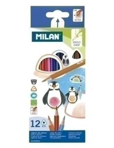 LAPICES de COLORES MILAN ERGO GRIP TRIANGULARES ESTUCHE DE 12