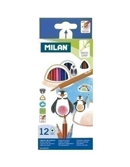 LAPICES de COLORES MILAN ERGO GRIP TRIANGULARES ESTUCHE DE 12