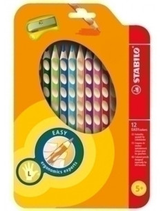 LAPICES de COLORES STABILO EASY COLORS para ZURDO estuche de 12 con AFILALAPIZ