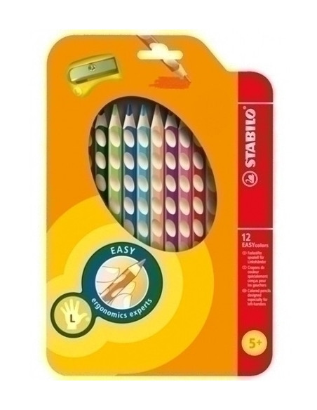 LAPICES de COLORES STABILO EASY COLORS para ZURDO estuche de 12 con AFILALAPIZ