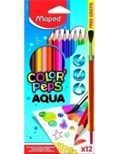 LAPICES ACUARELABLES MAPED COLOR PEPS estuche de 12  1 PINCEL