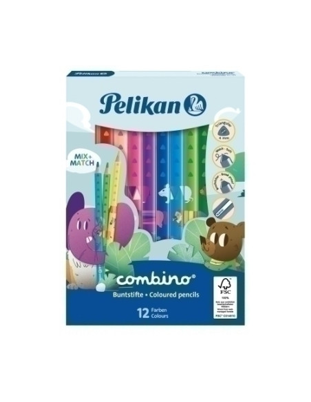 LAPICES de COLORES PELIKAN COMBINO TRIANGULAR GRUESO estuche de 12 811194