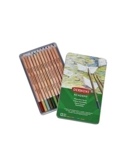 LAPICES DERWENT ACADEMY CAJA METALICA de 12 PIEZAS ACUARELABLES