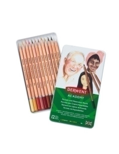 LAPICES DERWENT ACADEMY CAJA METALICA de 12 PIEZAS ACUARELABLES COLORES PIEL