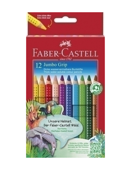 LAPICES ACUARELABLES FABER-CASTELL JUMBO GRIP estuche de 12