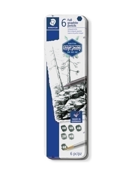 LAPIZ de GRAFITO STAEDTLER DESIGN JOURNEY 100G LUMOGRAPH PURE GRAPHITE CAJA METAL de 6